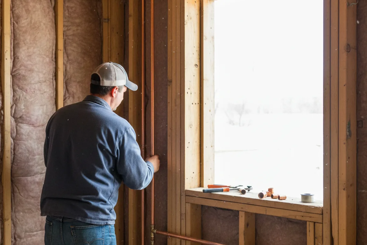 Licensed plumber running new copper supply lines in a Williamston home