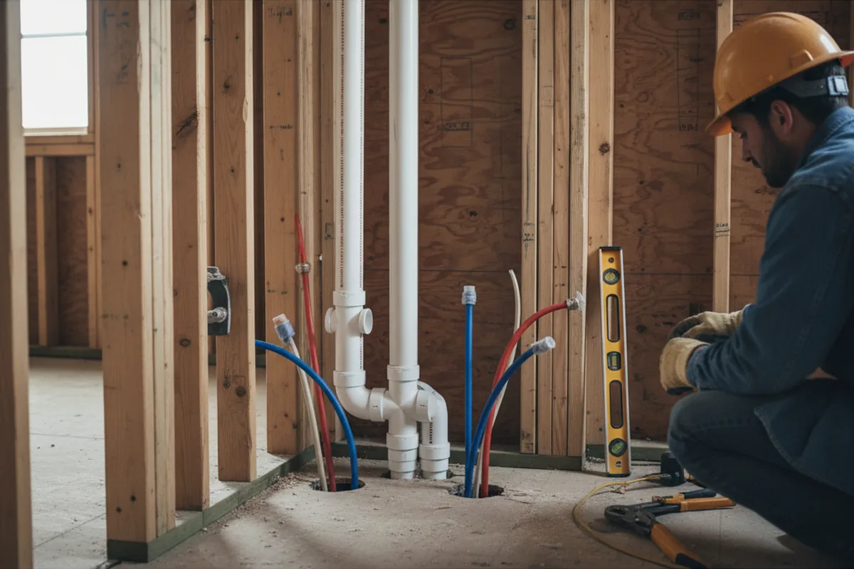 Drain and supply rough-in during Leak Detection in Williamston